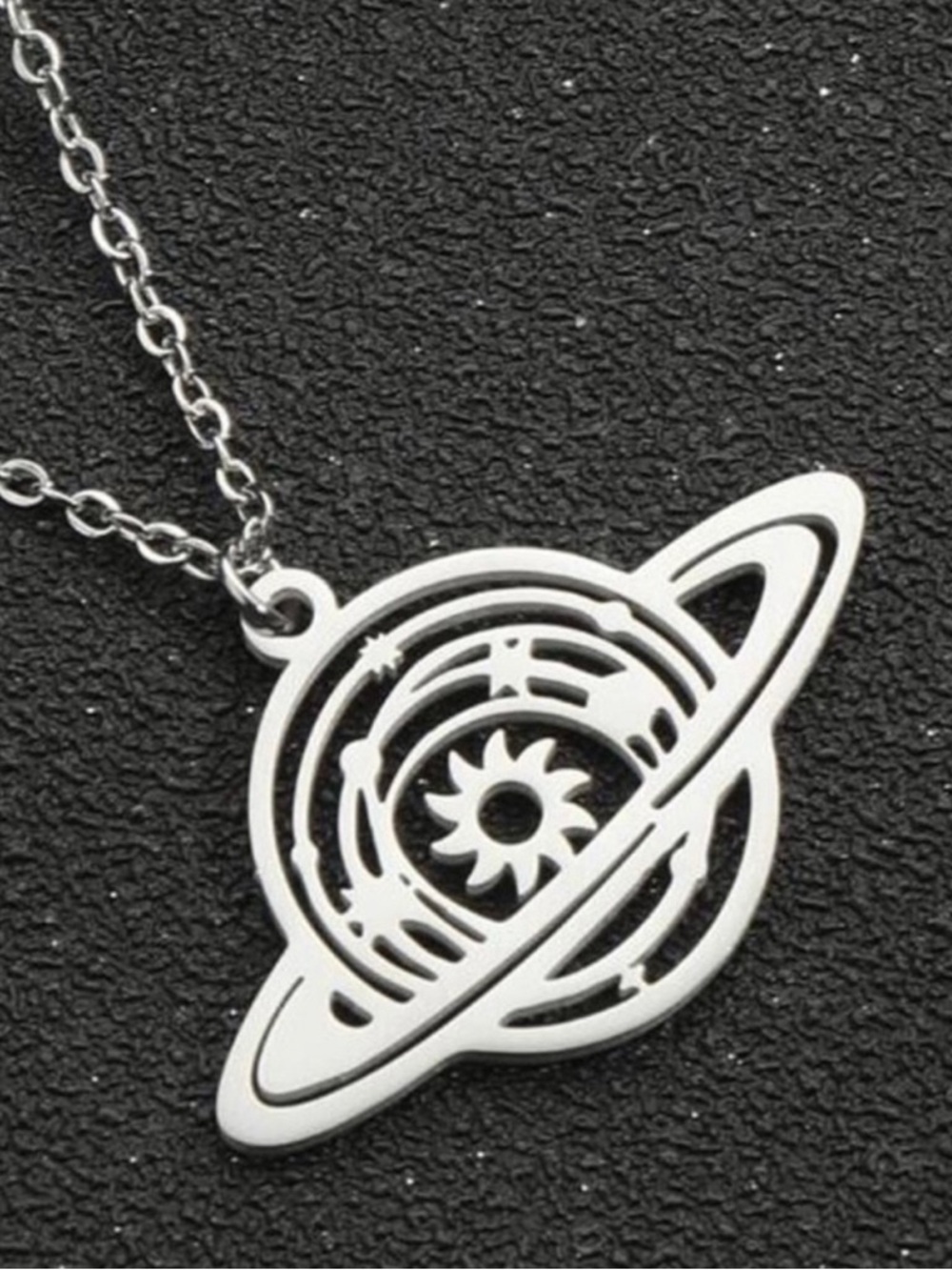 “Solar System in Ringed Planet” Universe Galaxy Diagram Sun Star Space Necklace